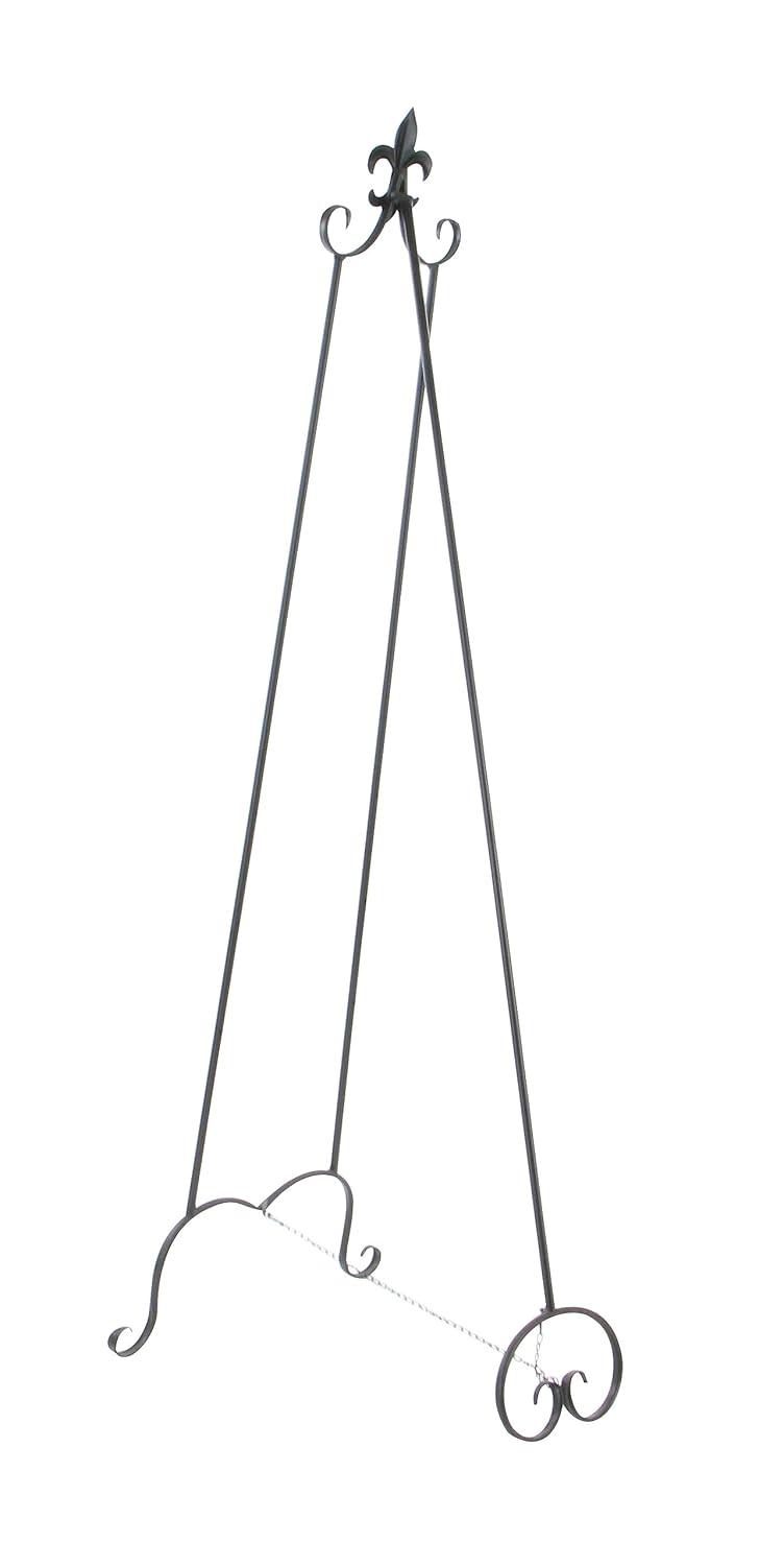 Black Iron Adjustable Floor Easel with Scroll Accents