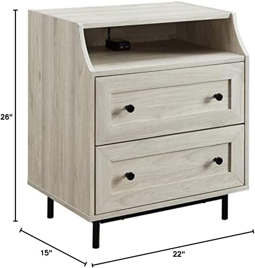 22" Curved Open Top 2-Drawer Bedroom Nightstand with USB in Birch