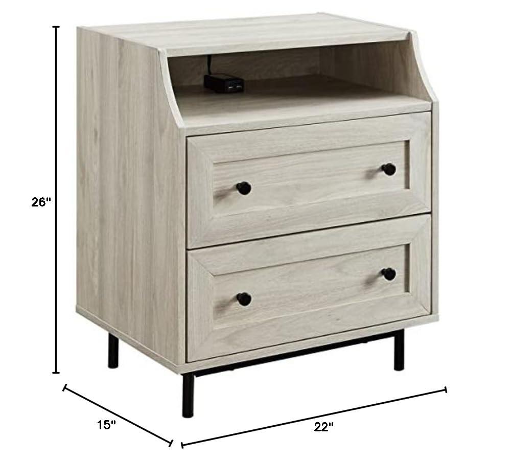 Walker Edison Modern 2 Drawer Nightstand with USB Port, Birch
