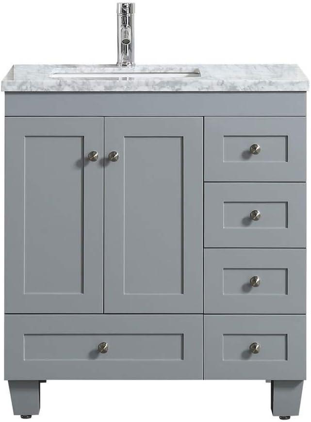 Eviva Happy 30" x 18" Transitional Gray Bathroom Vanity with White Carrara Marble Countertop