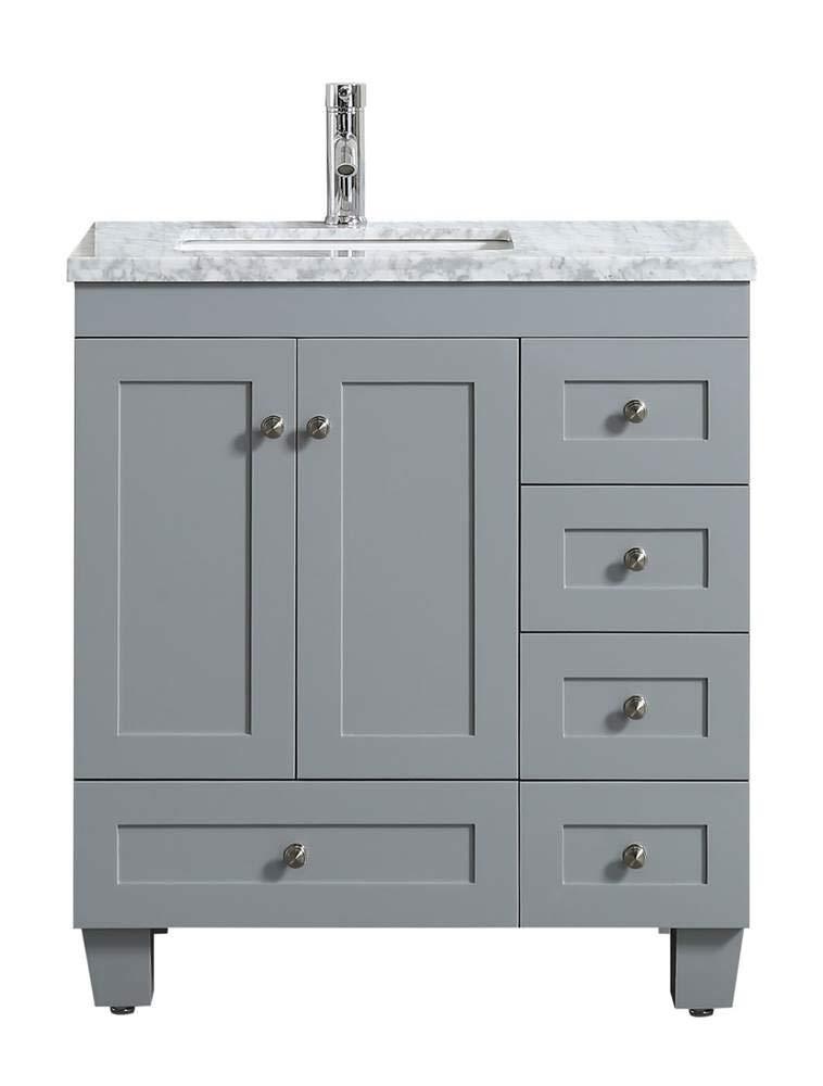 Eviva Happy 30" x 18" Transitional Gray Bathroom Vanity with White Carrara Marble Countertop