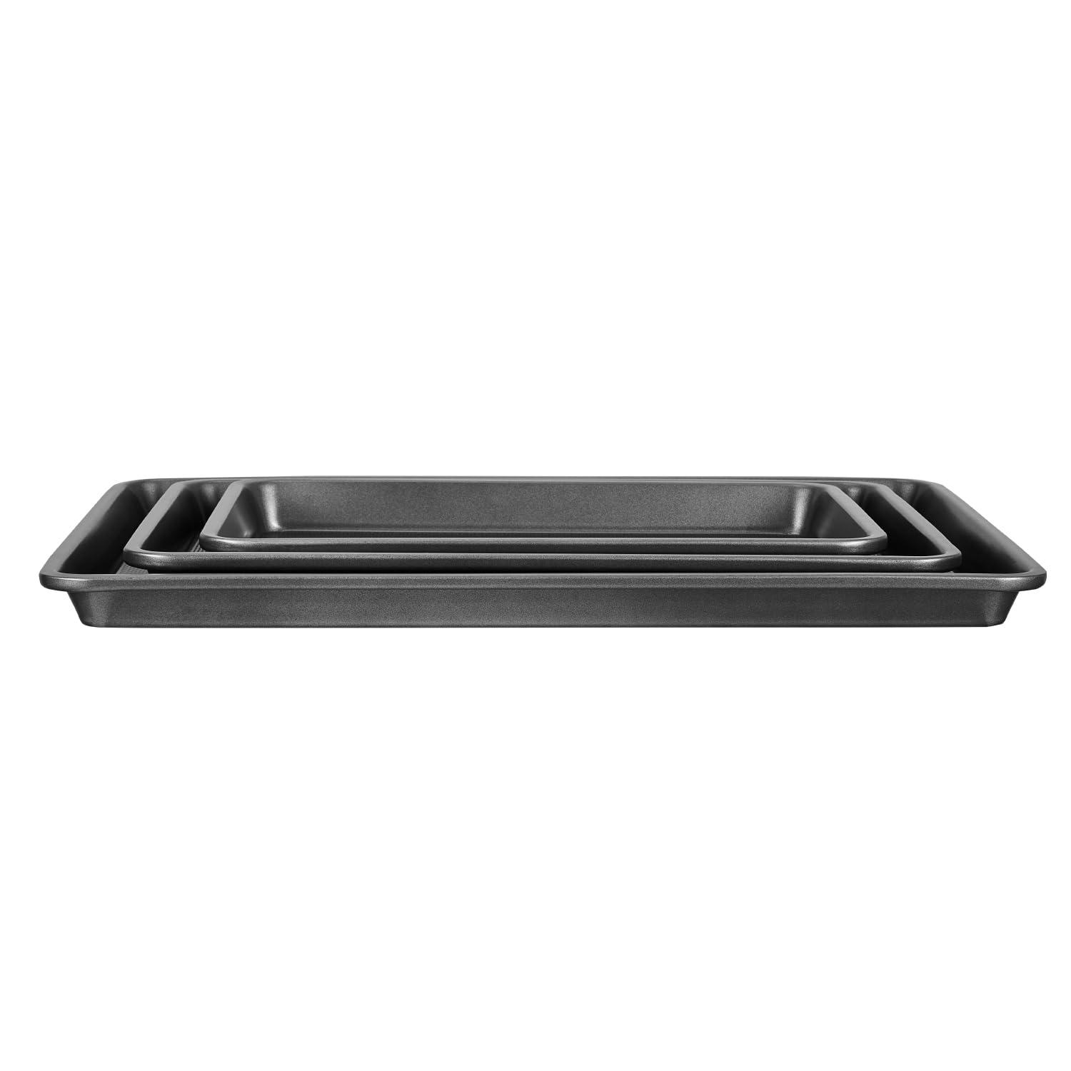 VEVOR Baking Pans Set, 3-Piece, Ultra Thick Nonstick Carbon Steel Cookware Sheets & Trays, Stackable Kitchen Oven Bakeware Cooking Sets, Easy to Clean, for Baking Cookie Cake Muffin Bread