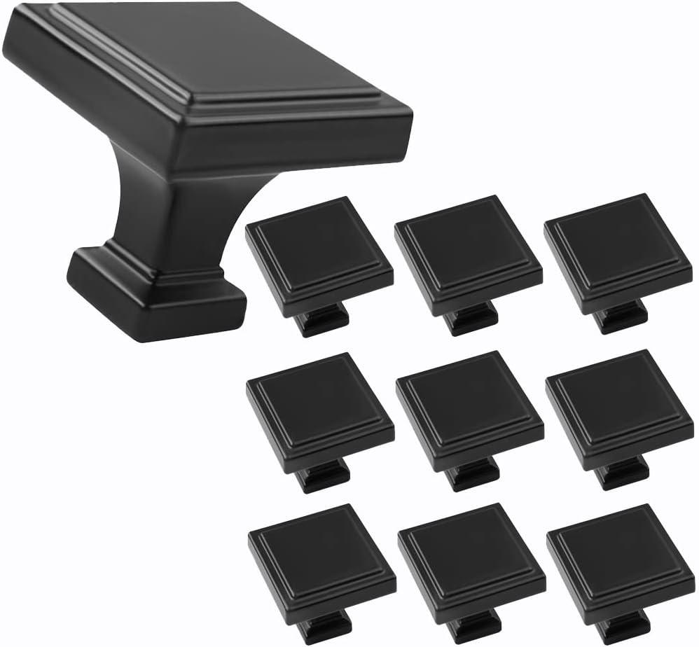 Black Cabinet Knobs - Modern Matte Black Drawer Knobs (1.14" - Kitchen, Dresser & Cupboard Closet)