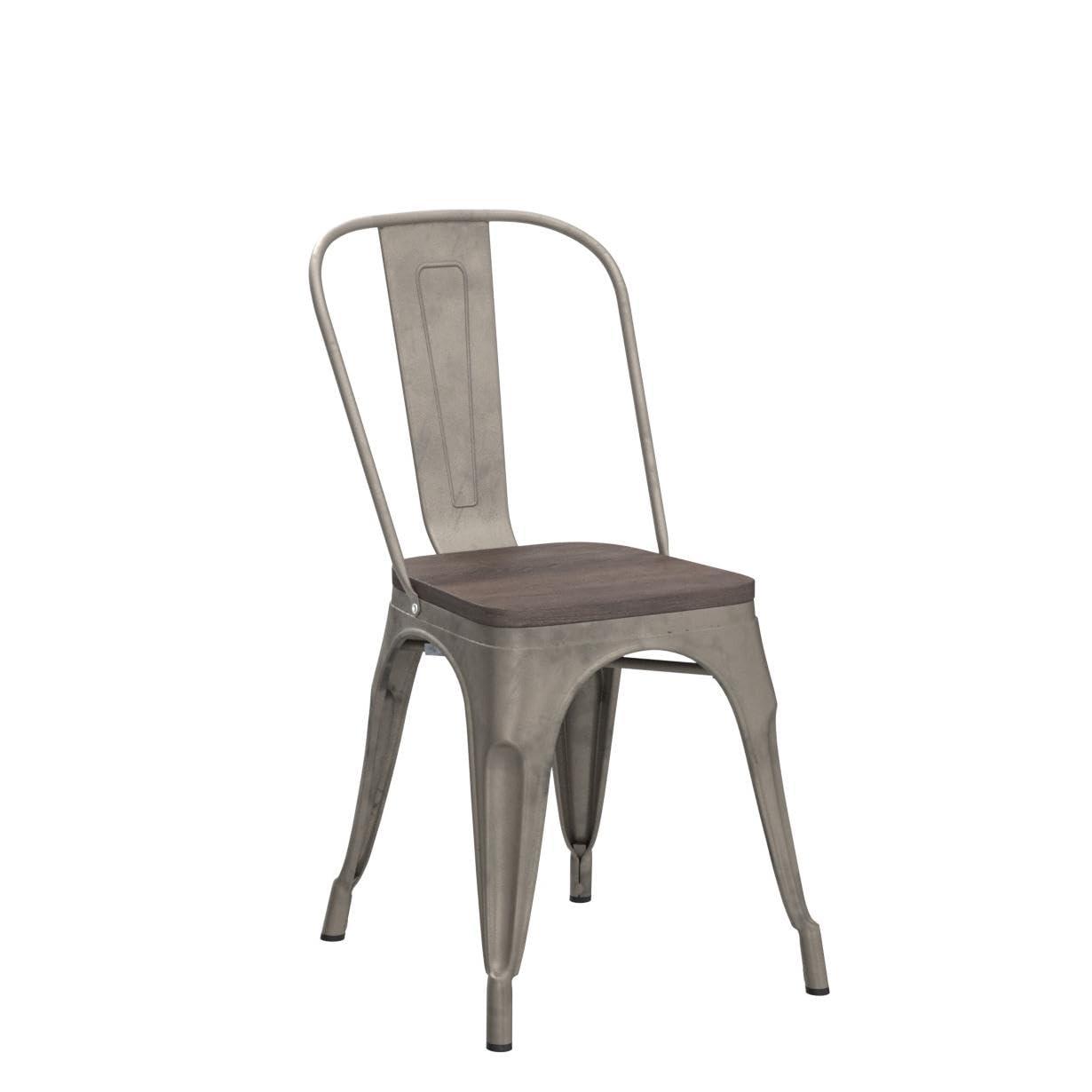 CL.HPAHKL Dining Chairs Set of 4 Indoor Outdoor Chairs Patio Chairs Metal Chairs Restaurant Chair 18 Inch Wooden Seat Height Tolix Side Bar Chairs Metal Kitchen Stackable Chair,Bronze