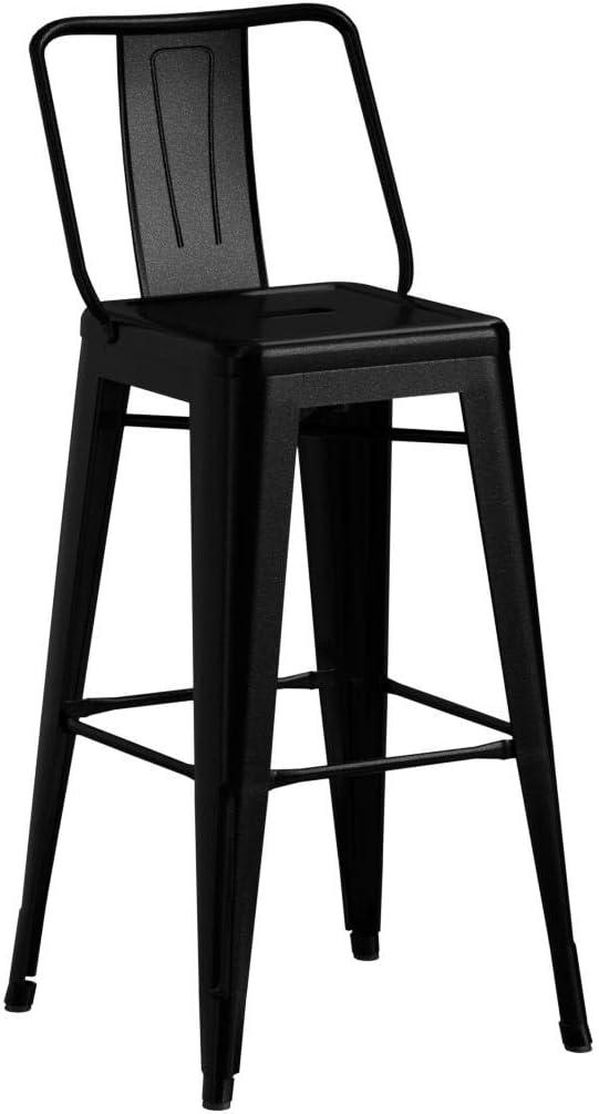 Rayne Industrial Black Metal Bar Stool with Curved Back - Set of 2