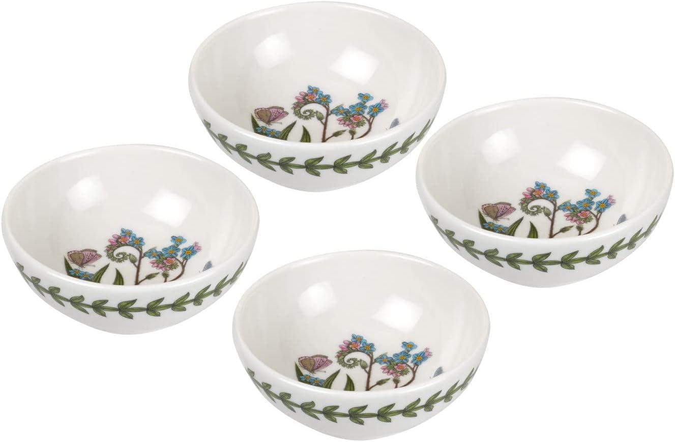 Portmeirion Botanic Garden 3.75 Inch Small Low Bowls, Set of 4 - Floral Motif, Fine Porcelain, Chip Resistant Glaze, Dishwasher, Microwave, Oven Safe