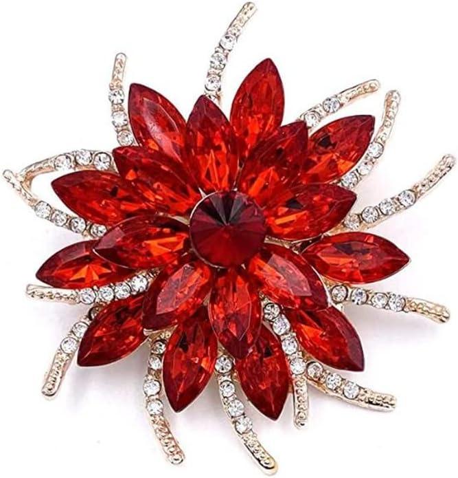 Unique Bargains Women's Rhinestone Flower Brooch Pin Red