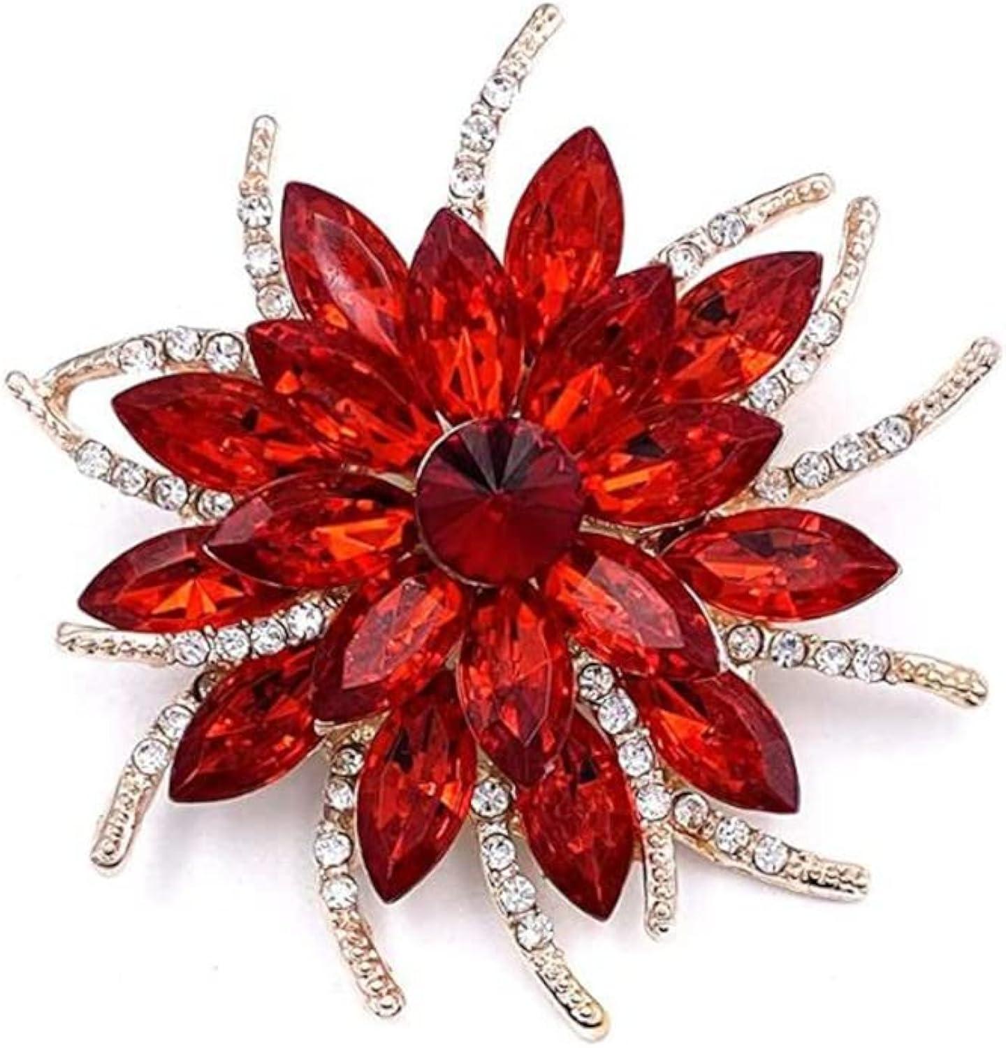 Unique Bargains Women's Rhinestone Flower Brooch Pin Red