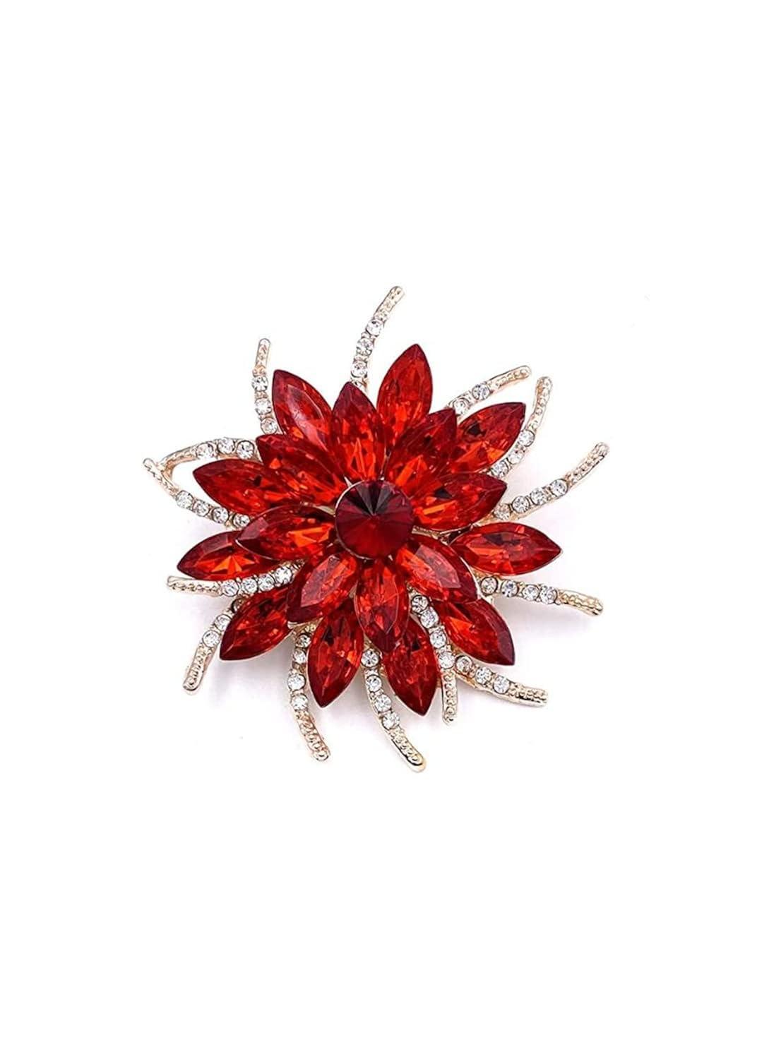 Unique Bargains Women's Rhinestone Flower Brooch Pin Red