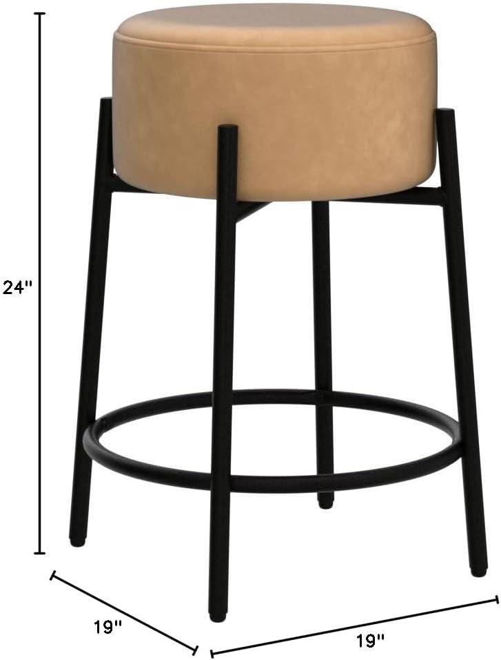 24" Isaac Upholstered Barstool with Footrest in Light Brown/Matte Black - Nathan James