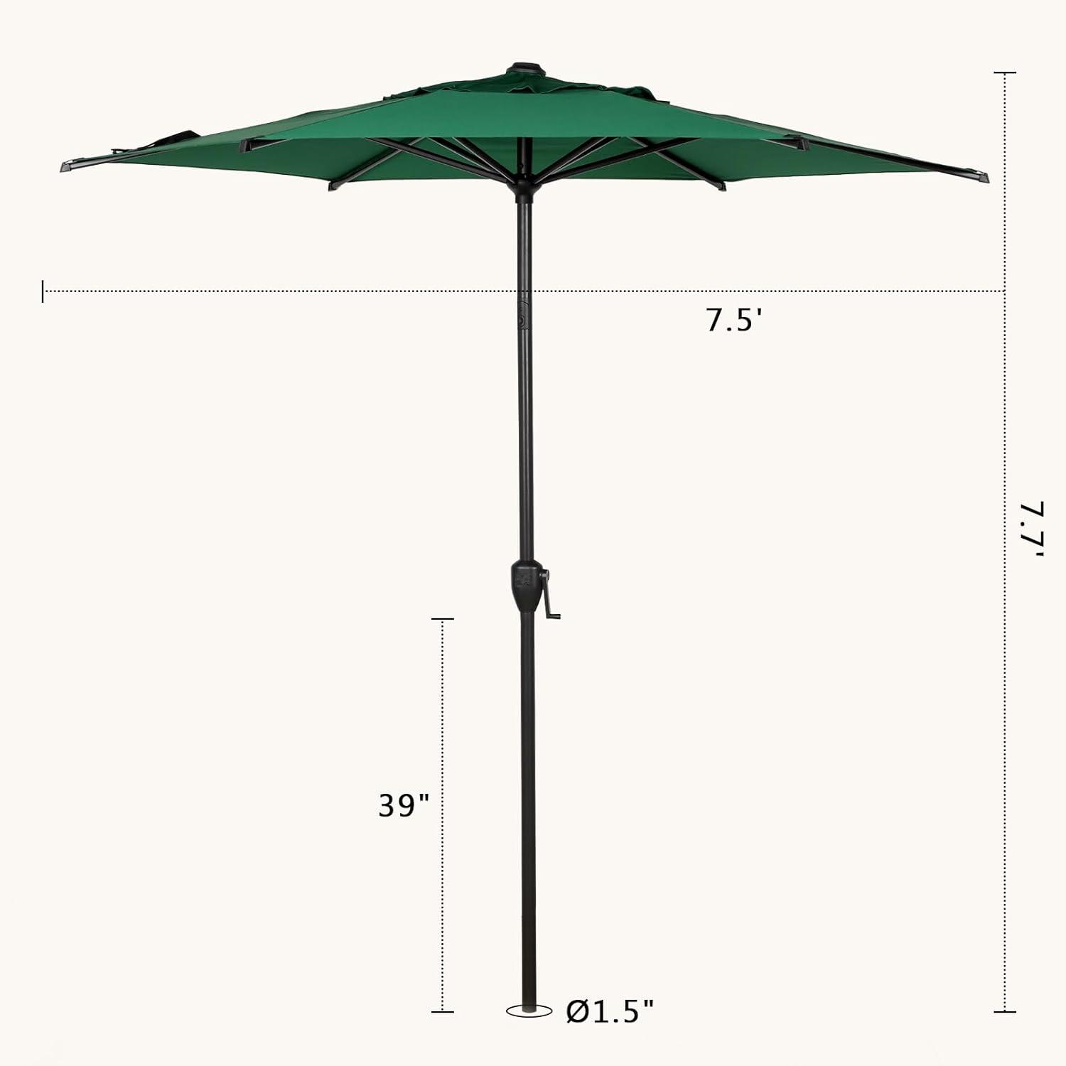 7.5ft Dark Green Hexagonal Steel Patio Umbrella with Crank Lift