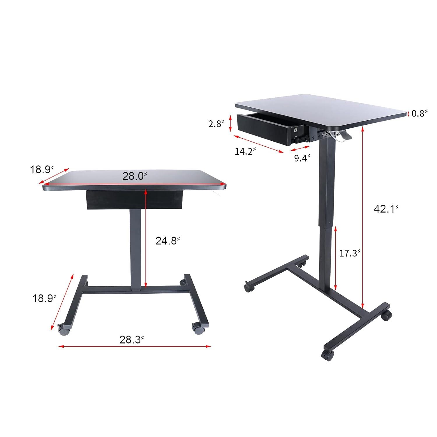 Clatina CLATINA Mobile Laptop Desk Pneumatic Sit to Stand Table Height Adjustable Rolling Cart
