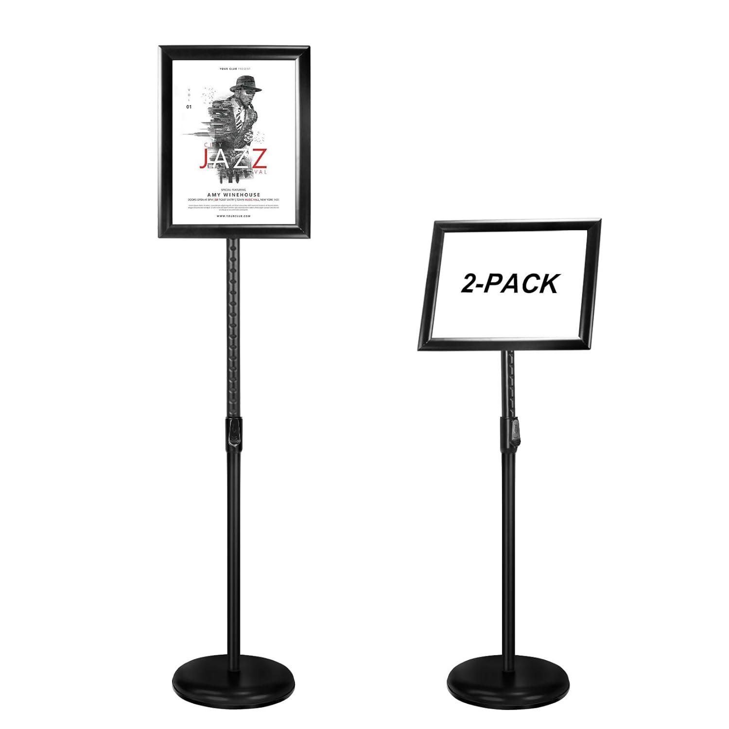 Adjustable Sign Holder Stand 8.5x11 inch,Pedestal Floor Signage Standing Holder with Heavy Duty Base, Aluminum Snap Open Frame Display for Business Restaurant, Mall,Schools-1 Pack