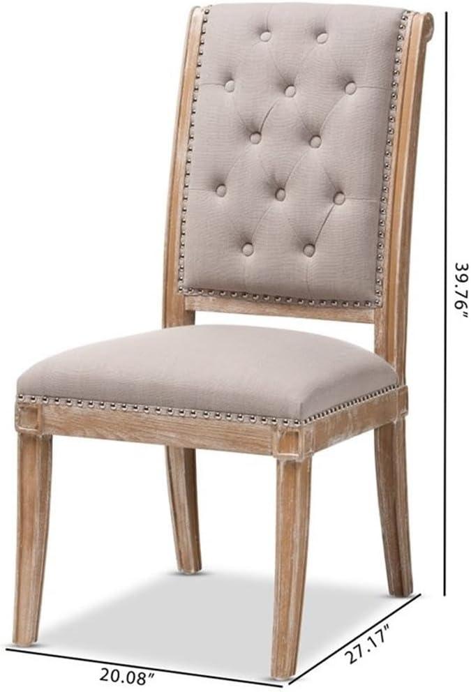 Charmant Wood Dining Chair Light Beige - Baxton Studio: French Provincial, Foam-Padded, Nailhead Trim