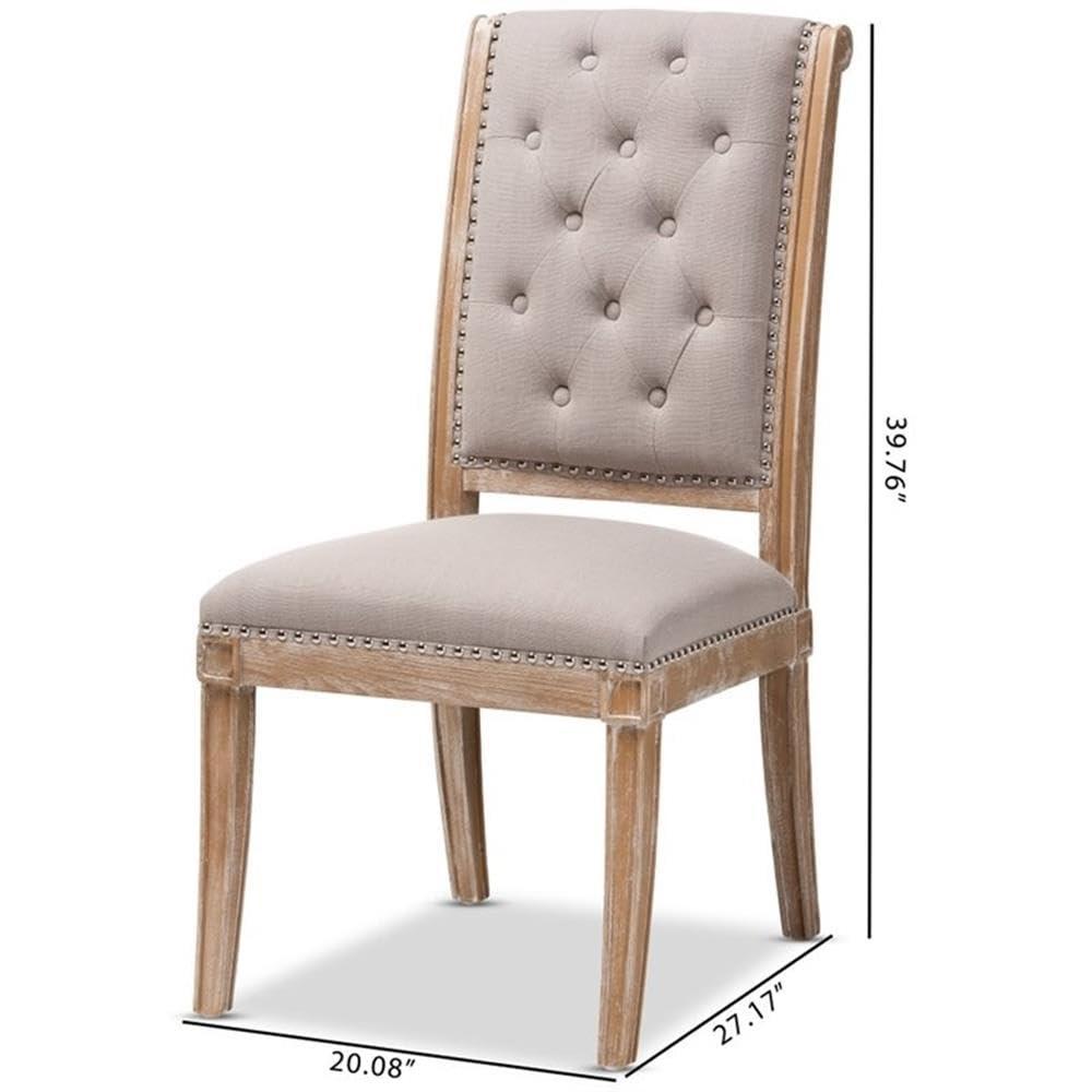 Charmant Wood Dining Chair Light Beige - Baxton Studio: French Provincial, Foam-Padded, Nailhead Trim
