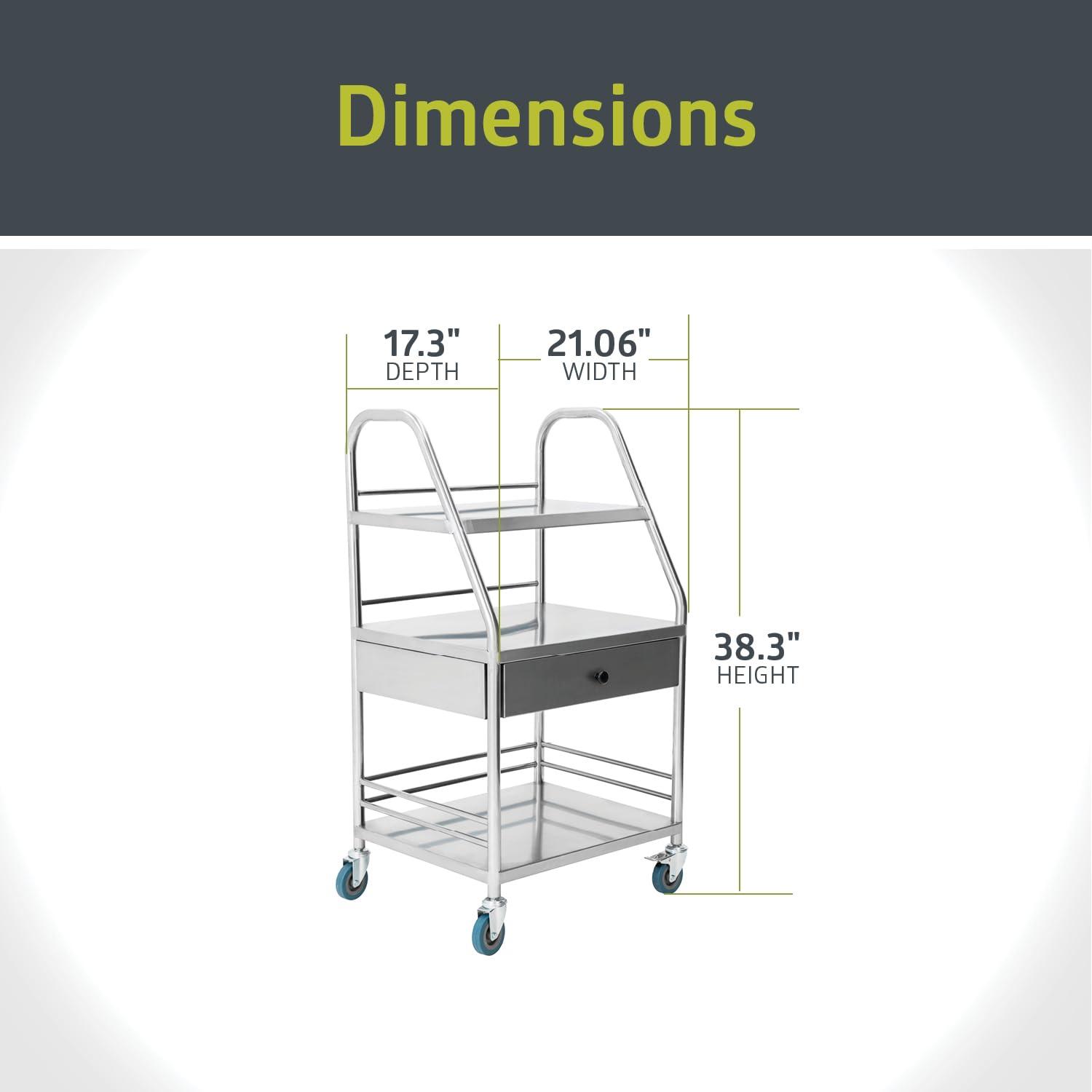 Stainless Steel 3-Shelf Rolling Lab Cart with Drawer