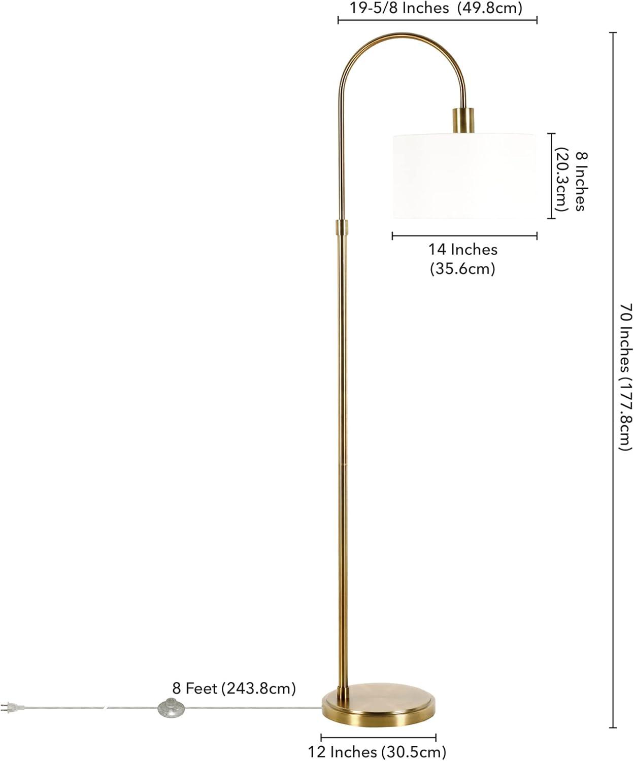 Evelyn&Zoe Veronica 70" Tall Arc Floor Lamp with Fabric Shade, Brushed Nickel/White