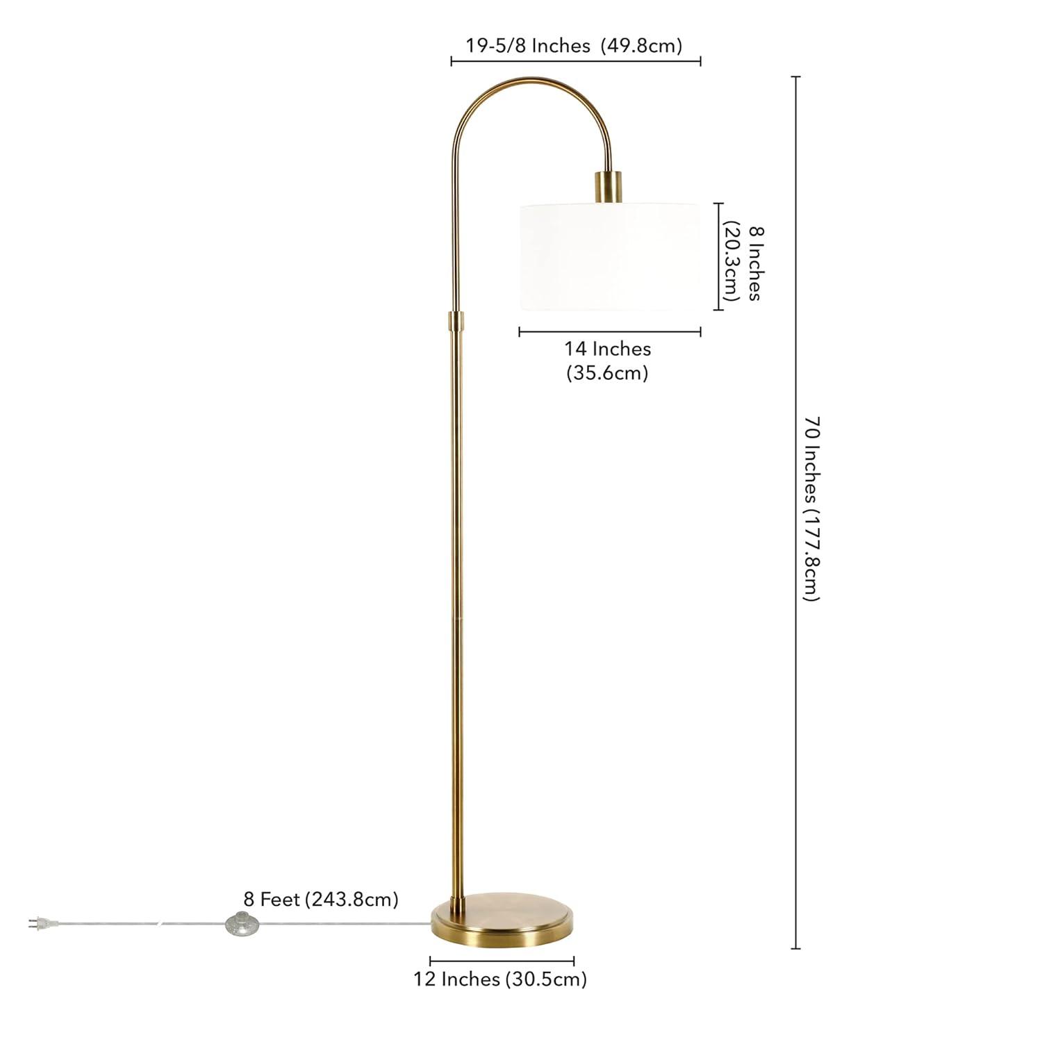 Evelyn&Zoe Veronica 70" Tall Arc Floor Lamp with Fabric Shade, Brushed Nickel/White