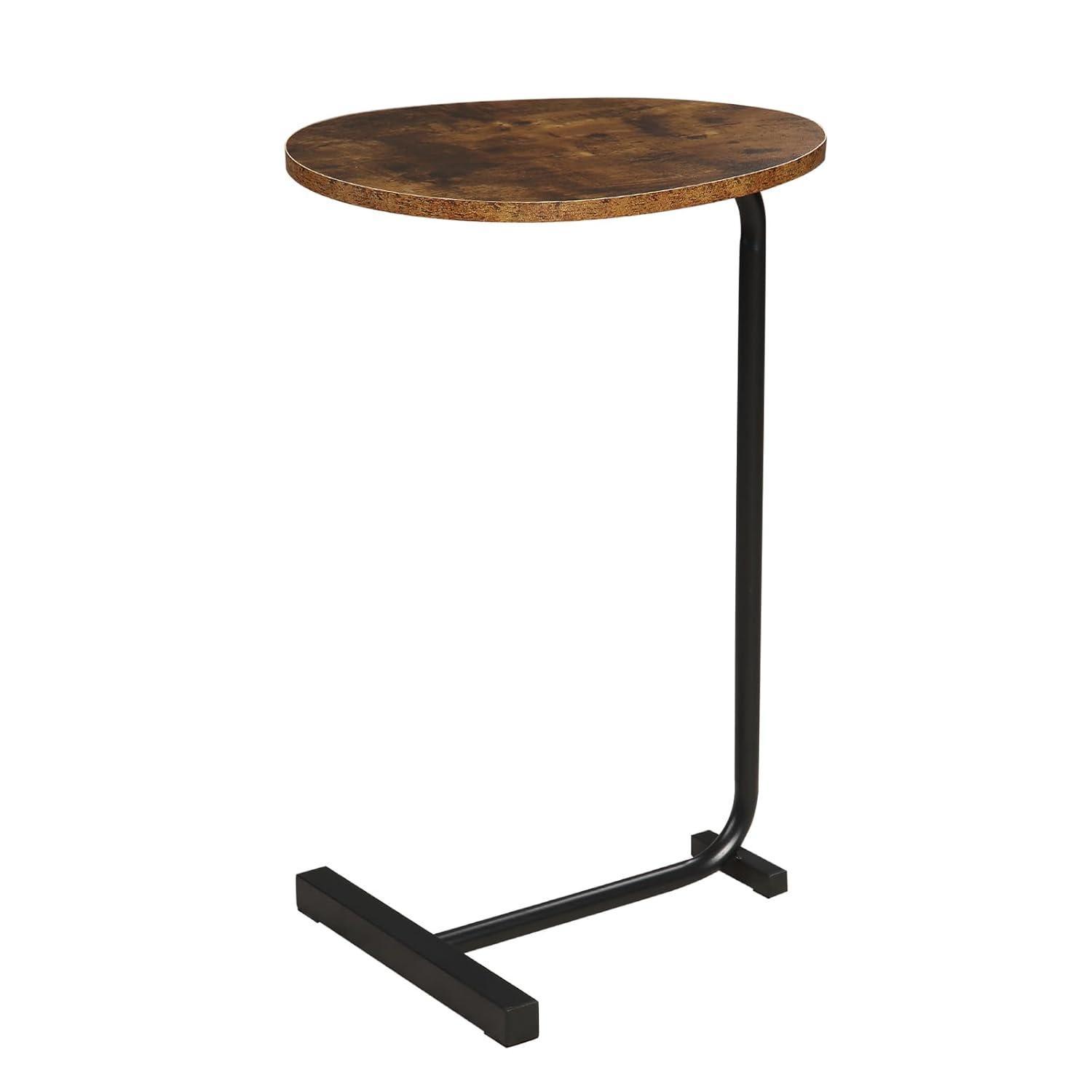 VASAGLE C-Shaped End Table, Small Side Table for Couch, Sofa Table with Metal Frame, Rustic Brown and Black