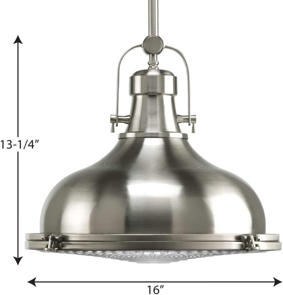 Progress Lighting, Fresnel, 1-Light Pendant, Brushed Nickel, Prismatic Glass Shade