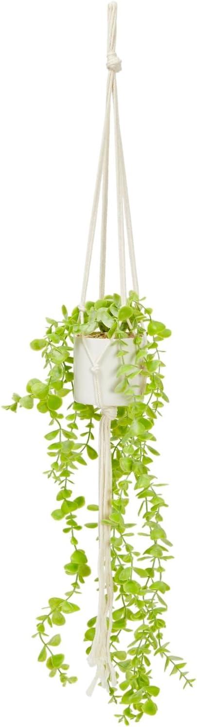 Verdant Bliss 31" Silk Eucalyptus in White Ceramic Pot with Macrame Hanger