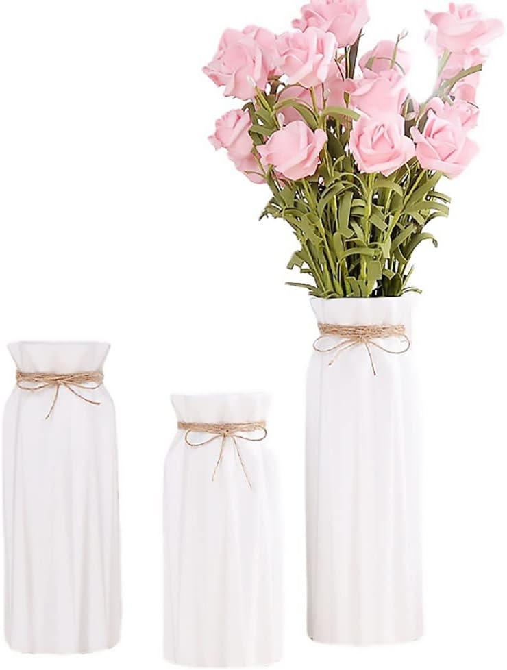 White Ceramic Textured Vase with Jute Bow, 8.27" H