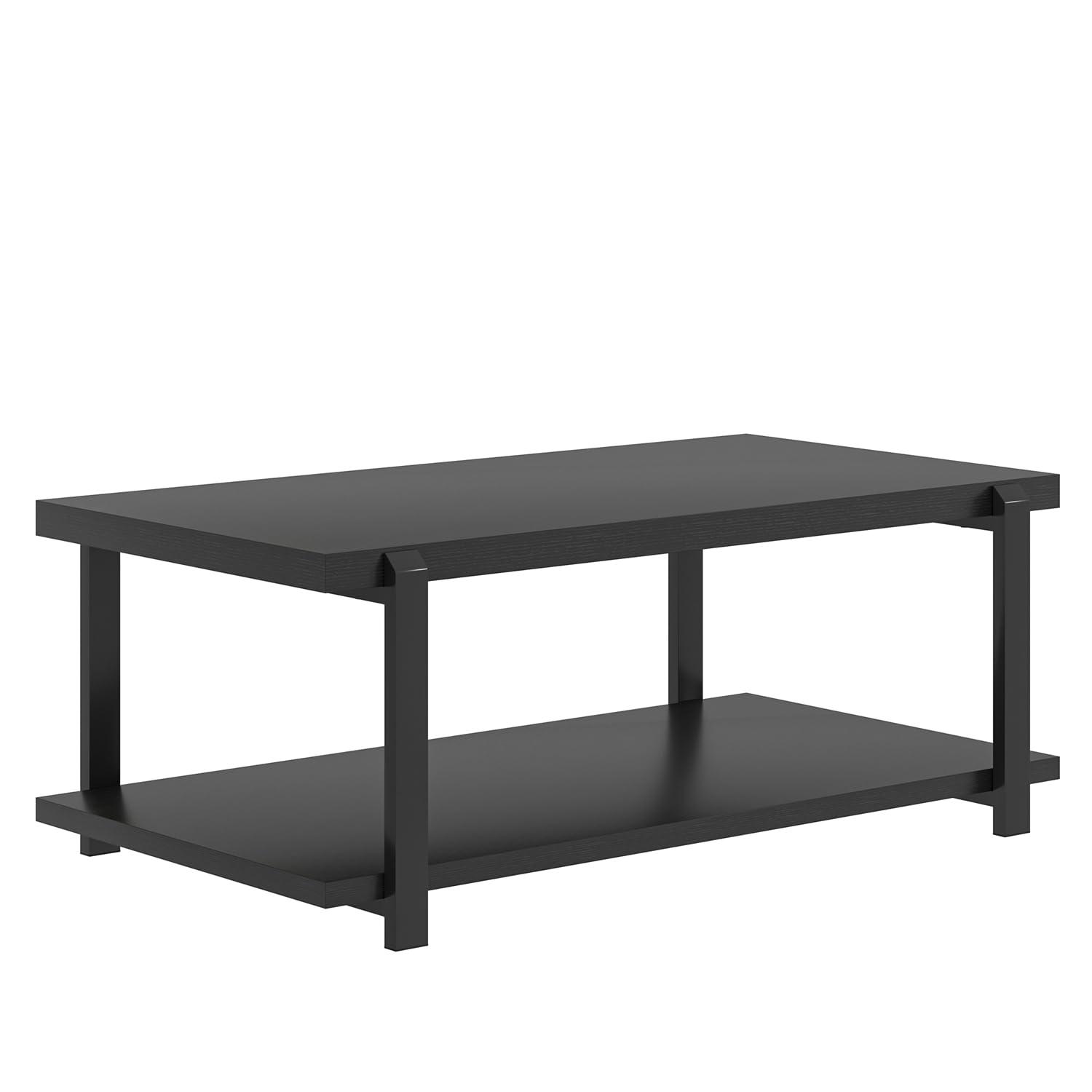 FOLUBAN Industrial Coffee Table with Shelf, Wood and Metal Rustic Cocktail Table for Living Room, Oak