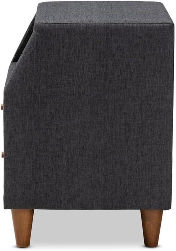 Baxton Studio Claverie Mid-Century Modern Charcoal Fabric Upholstered 2-Drawer Wood Nightstand