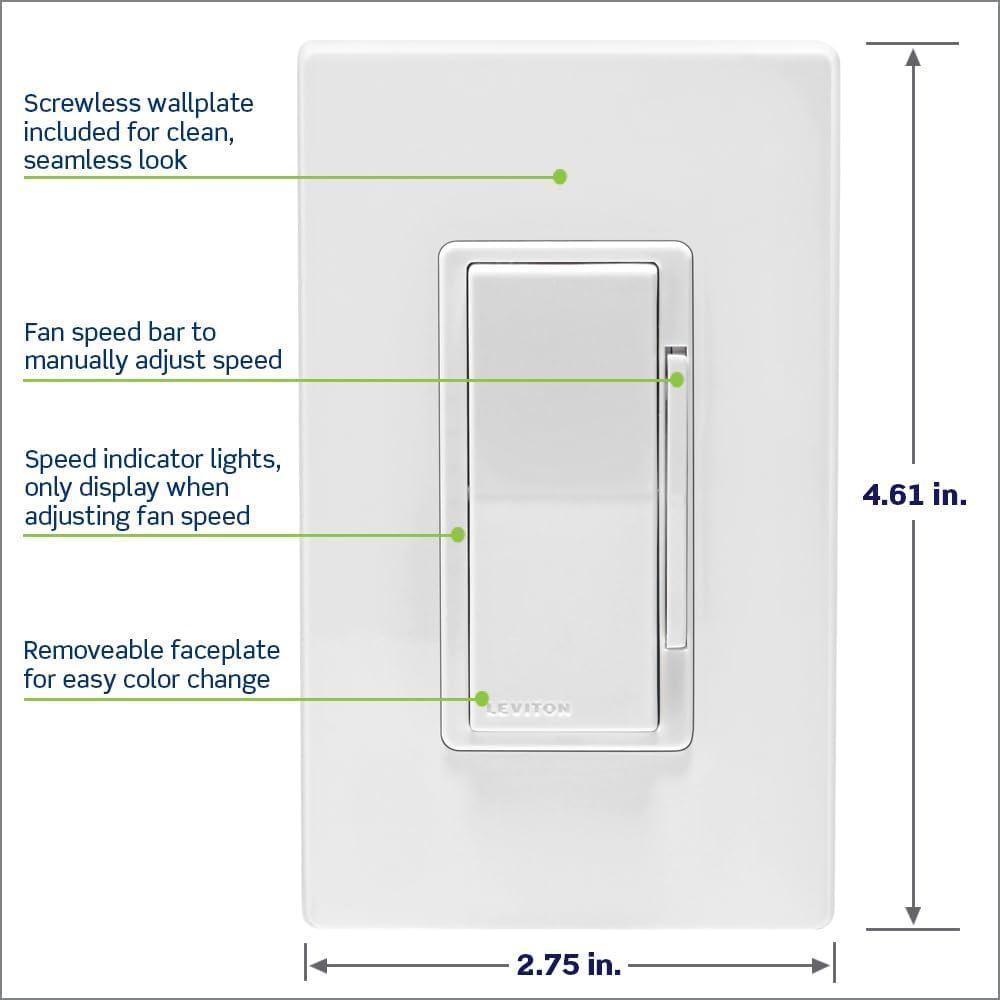 Leviton Decora Smart White Wi-Fi Fan Speed Controller with Timer