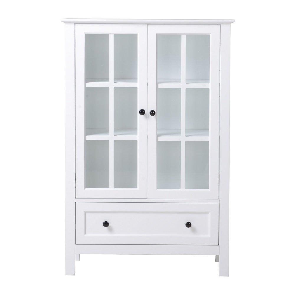 Signature Design by Ashley Miranda Farmhouse Adjustable Accent Cabinet or Wardrobe with Glass Doors, White