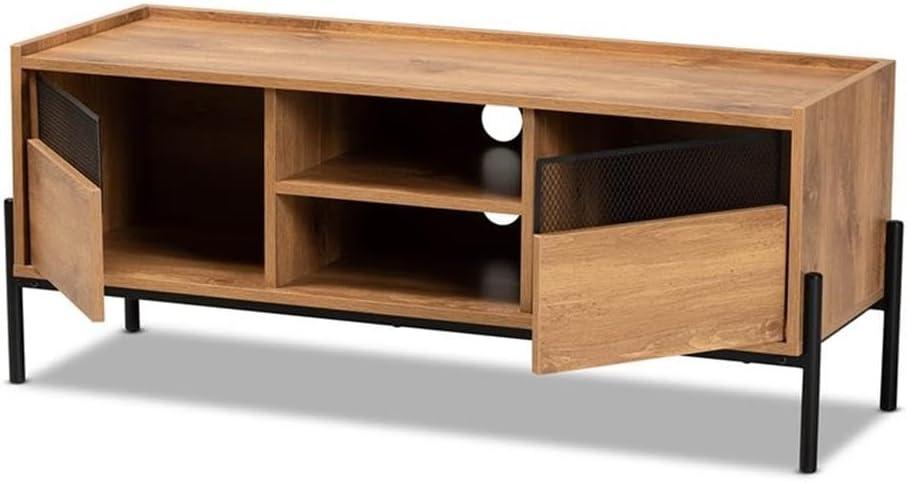 Tasman Wood and Metal 2 Door TV Stand for TVs up to 45" Natural Brown/Black - Baxton Studio