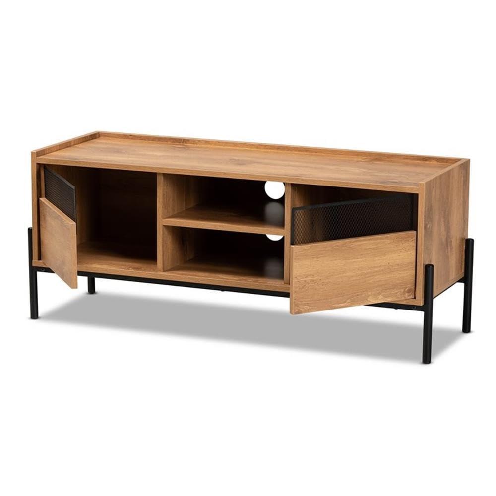 Tasman Wood and Metal 2 Door TV Stand for TVs up to 45" Natural Brown/Black - Baxton Studio