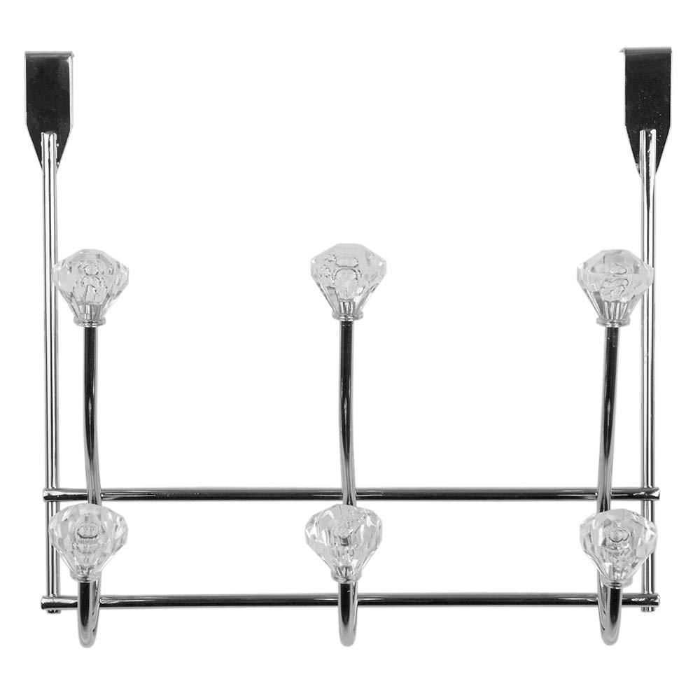 Home Basics Chrome Plated Steel 3 Hook over The Door Hanging Rack, Crystals