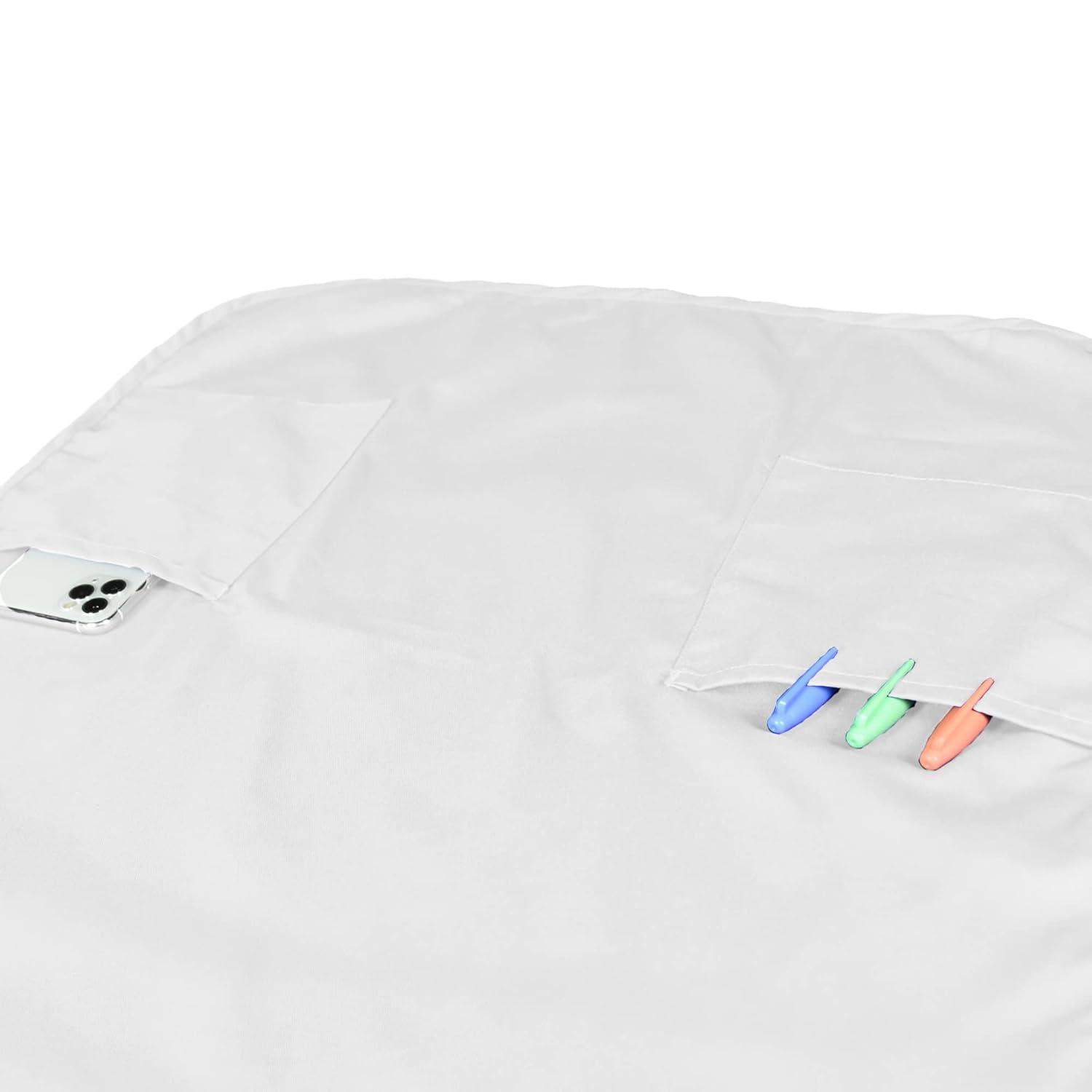 Dalix Waist Aprons Commercial Restaurant Home Bib Spun Poly Cotton Kitchen (3 Pockets) in White