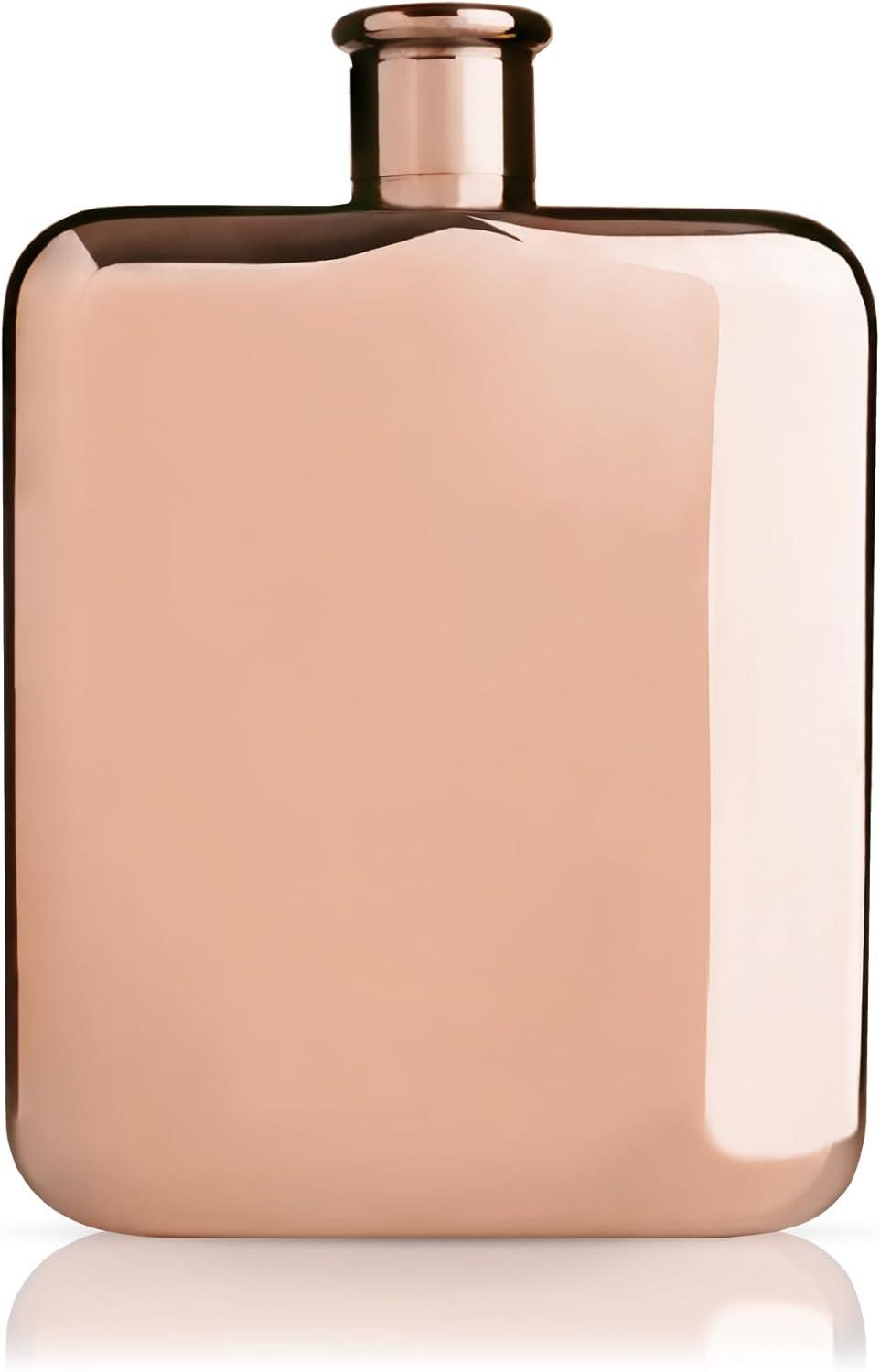 Viski Copper Flask, Stainless Steel Flask with Screw Top, Copper Plated Liquor Flask for Women and Men, 6 Ounces, Copper, Set of 1