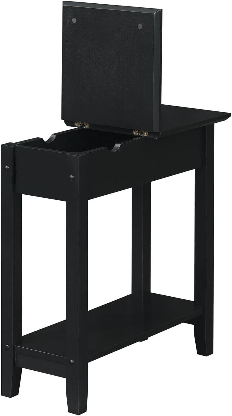 American Heritage Flip Top End Table with Charging Station and Shelf Black