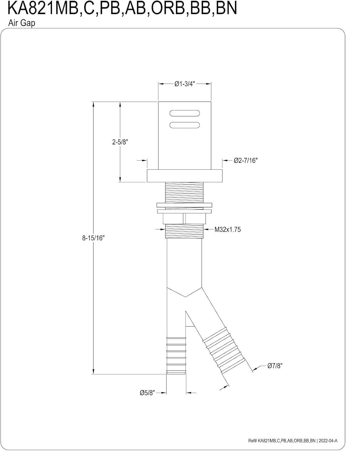 Kingston Brass Trimscape Dishwasher Air Gap