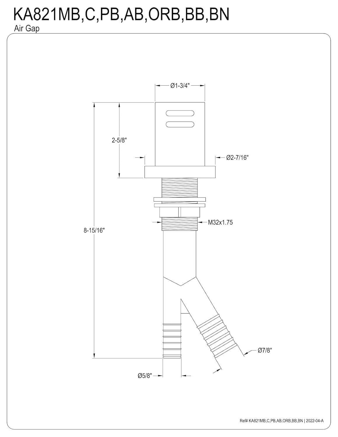 Kingston Brass Trimscape Dishwasher Air Gap