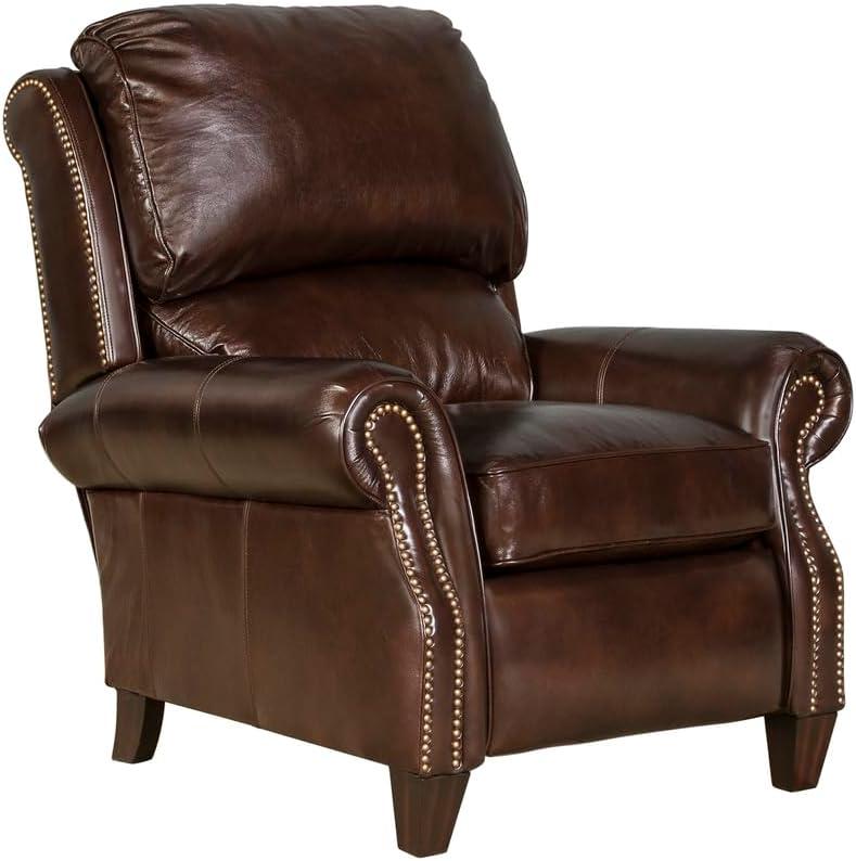 Contemporary Churchill Brown Leather Recliner with Espresso Wood Legs