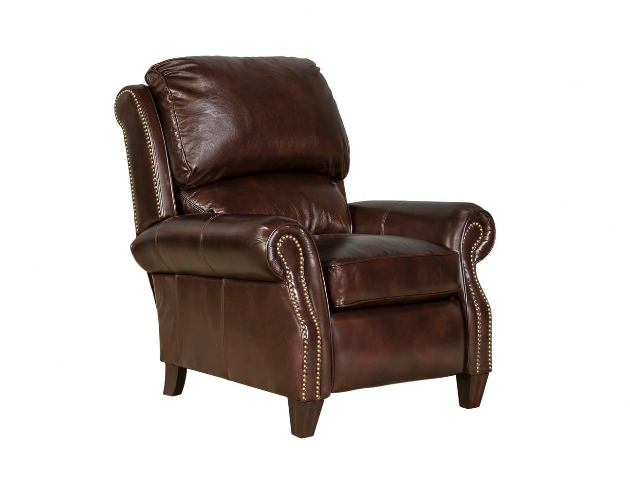 Contemporary Churchill Brown Leather Recliner with Espresso Wood Legs