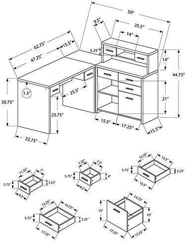 Computer Desk - L-Shaped / Corner / Hutch / 8 Drawers / 3 Cubbies / Reversible - 63"L X 59"W - Taupe Reclaimed Wood-Look