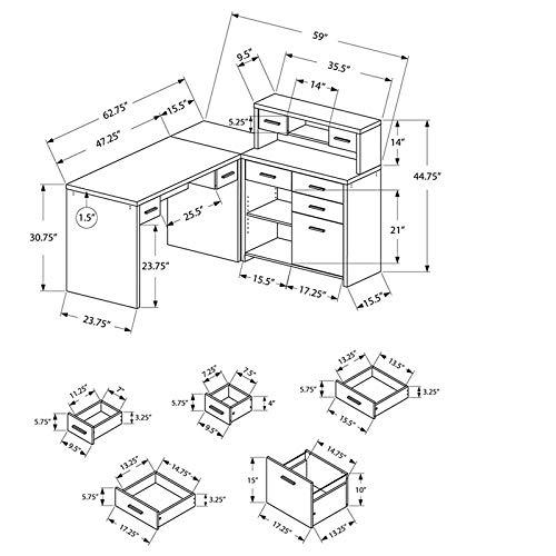 Computer Desk - L-Shaped / Corner / Hutch / 8 Drawers / 3 Cubbies / Reversible - 63"L X 59"W - Taupe Reclaimed Wood-Look