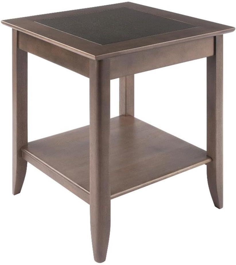 Santino End Table Oyster Gray - Winsome: Contemporary Accent Table with Lower Shelf, Wood Inlay