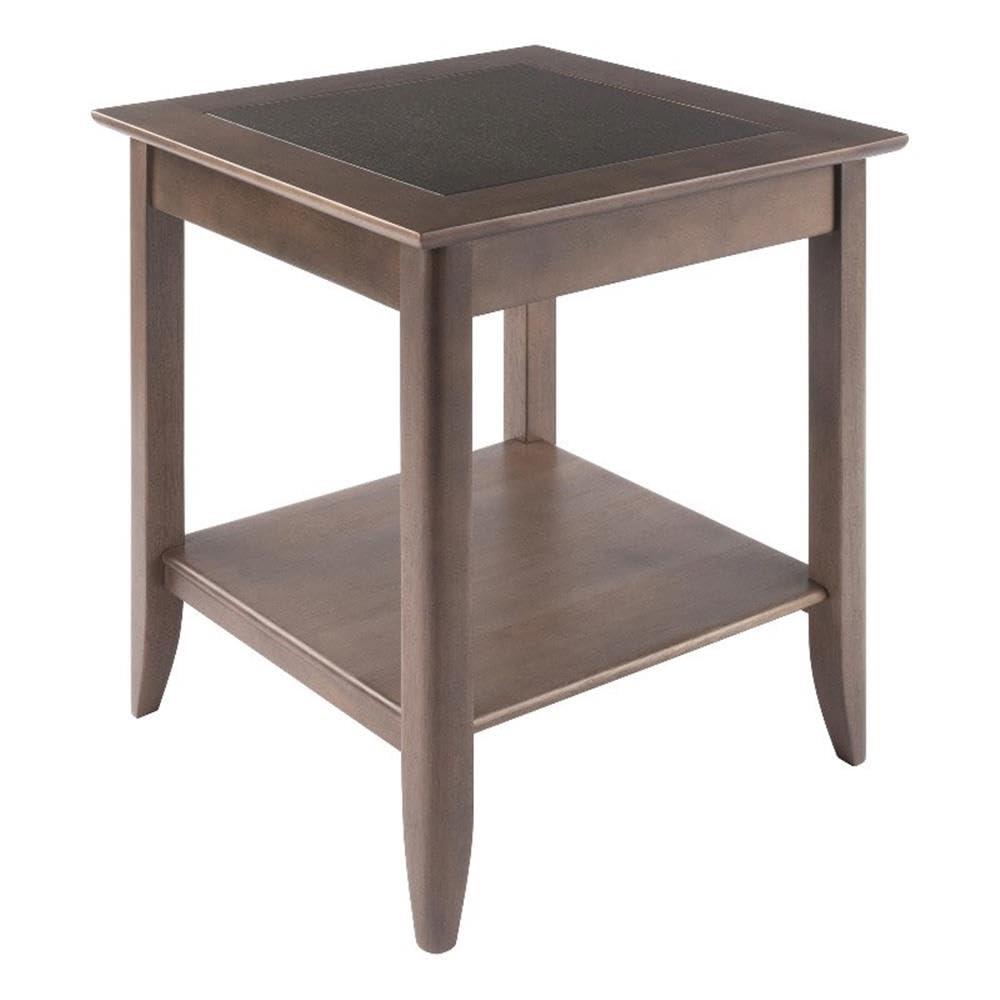 Santino End Table Oyster Gray - Winsome: Contemporary Accent Table with Lower Shelf, Wood Inlay