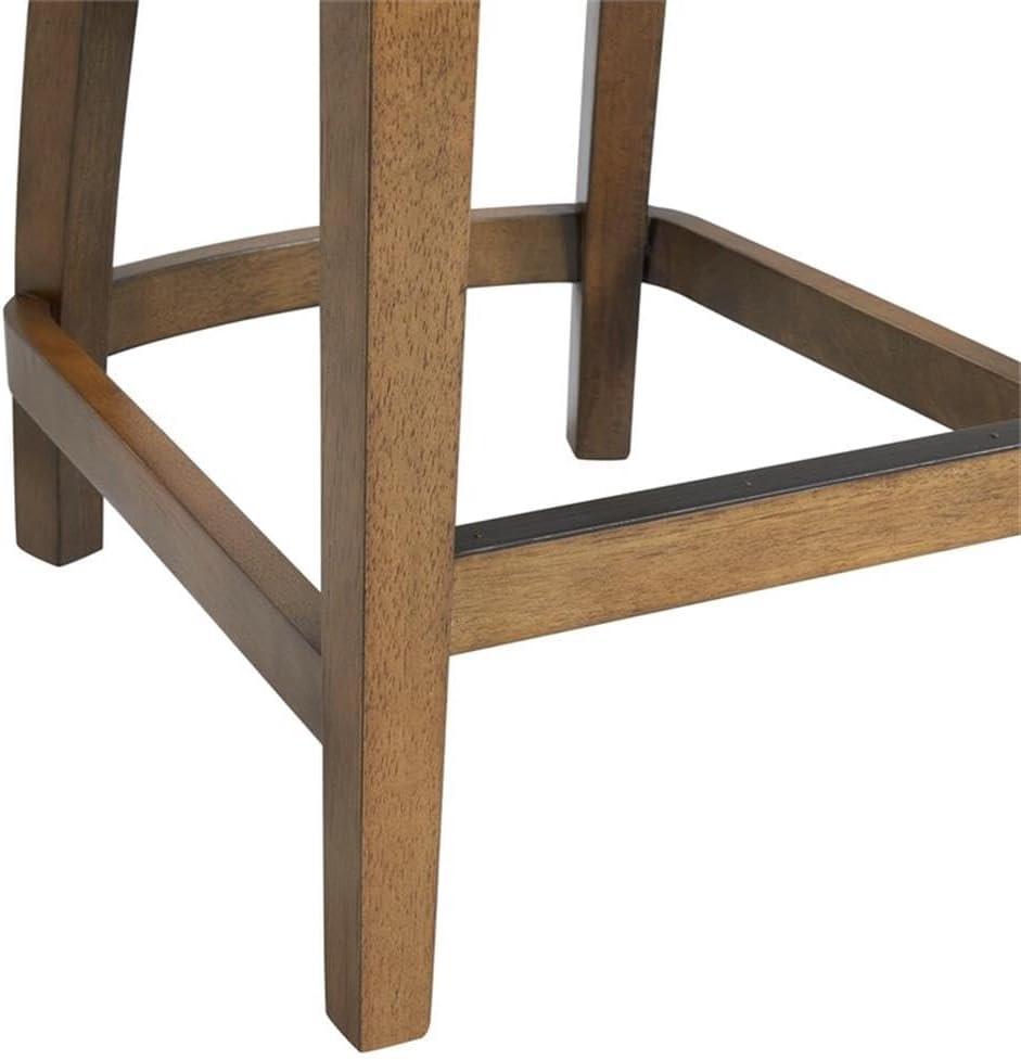 Alaterre Ellie Bar Height Stool, Back, Swivel Seat, Brown, Upholstered Padded Seat, Rubberwood Frame, Steel Memory Return Mechanism, Dimensions 19 in. W x 22 in. D x 46 in. H, Footrest, Metal Kick Plate