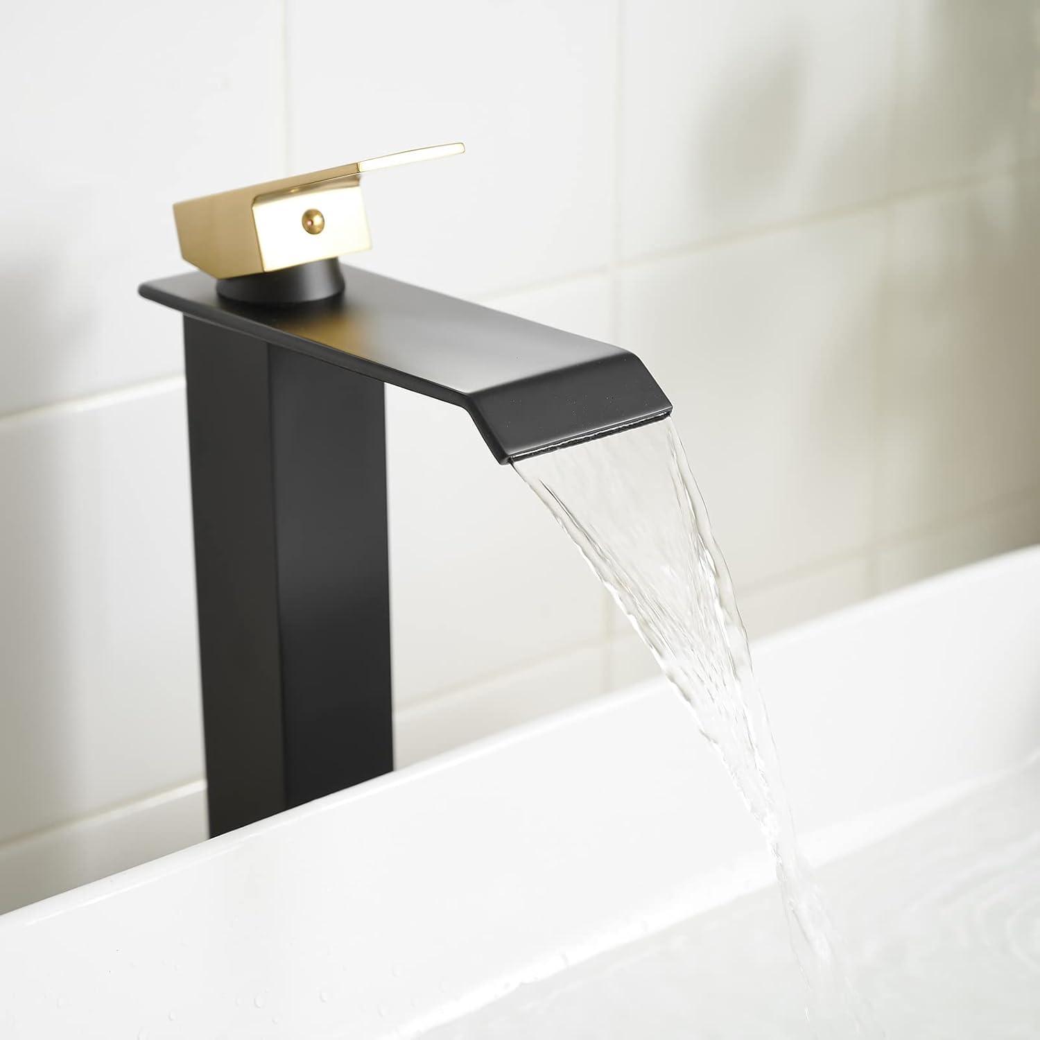 Tall Black and Gold Brass Vessel Sink Faucet