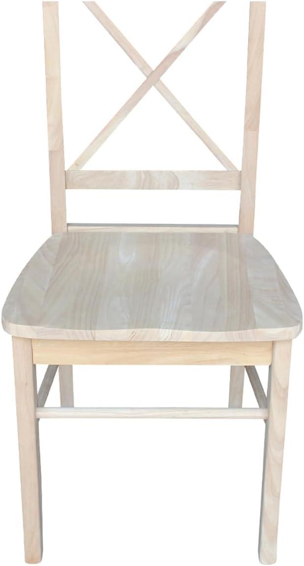 Set of 2 White Cross Back Solid Wood Dining Chairs