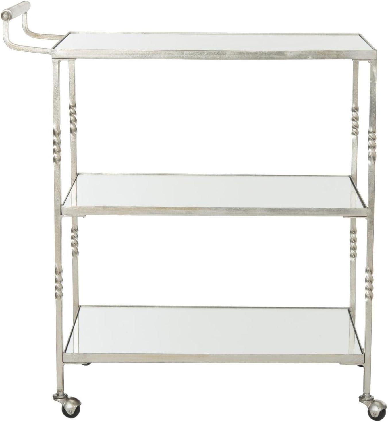 Aurelius 30" Silver Iron and Mirror Bar Cart with Storage