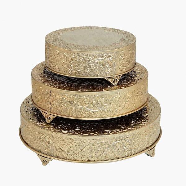 Efavormart 18 inch Gold Round Embossed Metal Cake Plateau Stand Riser Wedding Birthday Party Dessert Cake Pedestal Display Plate