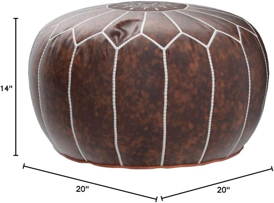 Brown and Ivory Faux Leather Round Moroccan Pouf